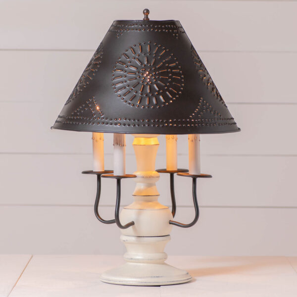 Rustic White Cedar Creek Wood Table Lamp in Rustic White with Smokey Black Metal Shade Lamps