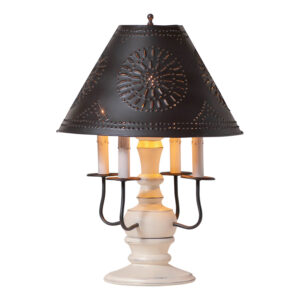 Rustic White Cedar Creek Wood Table Lamp in Rustic White with Smokey Black Metal Shade