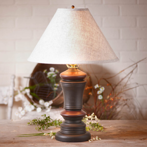 Sturbridge Black with Red Stripe Peppermill Lamp in Black with Fabric Linen Shade Lamps