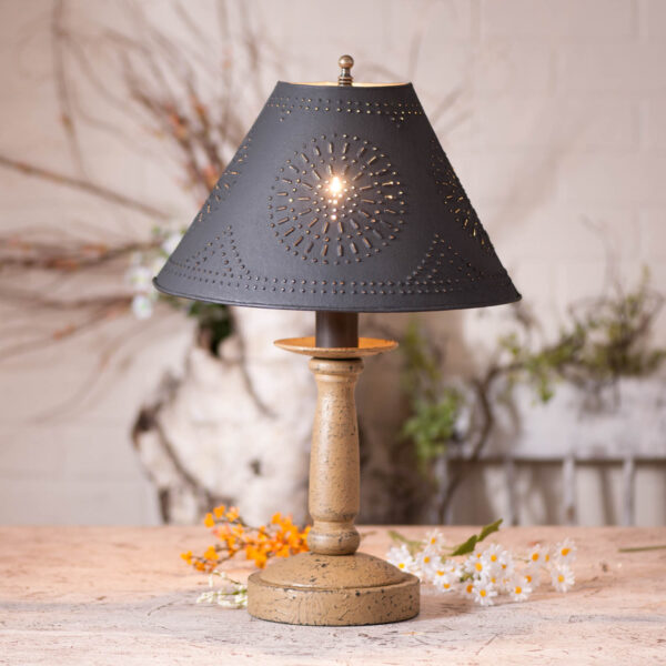 Americana Pearwood Butcher's Lamp in Americana Pearwood with Textured Metal Shade Lamps