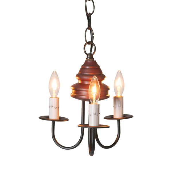 Rustic Red 3-Arm Bellview Wood Chandelier in Rustic Red
