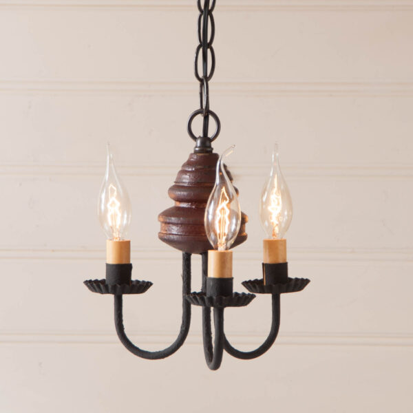 Americana Plantation Red 3-Arm Bellview Wood Chandelier in Americana Red Chandeliers - Wood