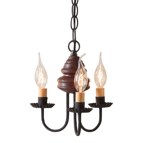 Americana Plantation Red 3-Arm Bellview Wood Chandelier in Americana Red