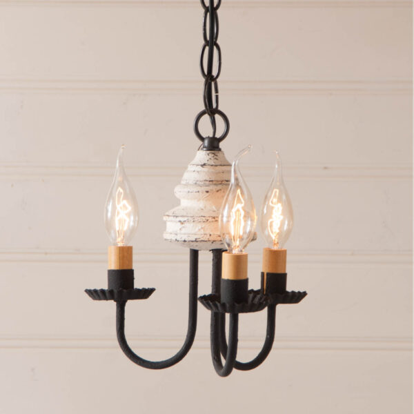Americana White 3-Arm Bellview Wood Chandelier in Americana White Chandeliers - Wood