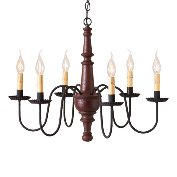Americana Plantation Red 6-Arm Harrison Wood Chandelier in Americana Red