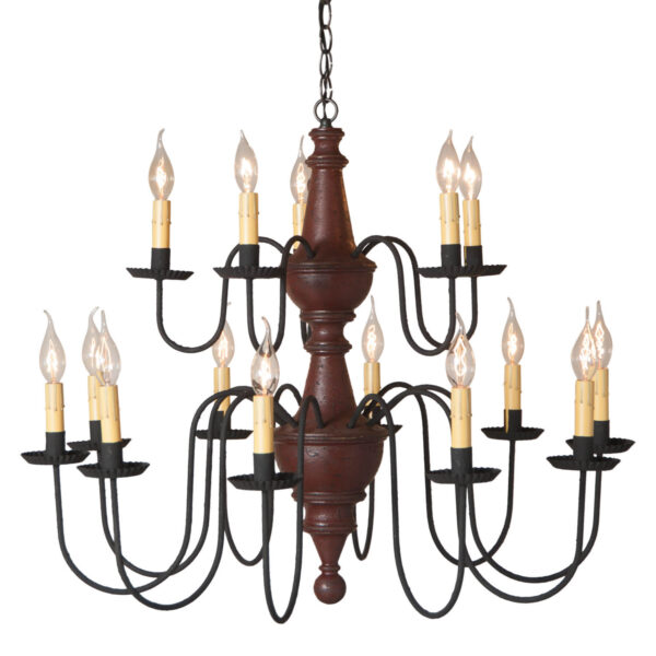 Americana Plantation Red 15-Arm Harrison Two Tier Wood Chandelier in Plantation Red