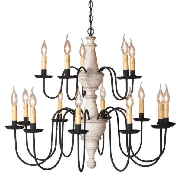 Americana White 15-Arm Harrison Two Tier Wood Chandelier in Vintage White
