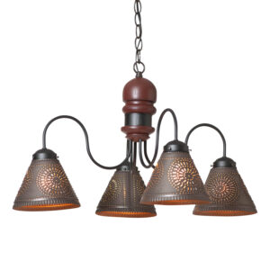 Rustic Red 4-Arm Cambridge Wood Chandelier in Rustic Red