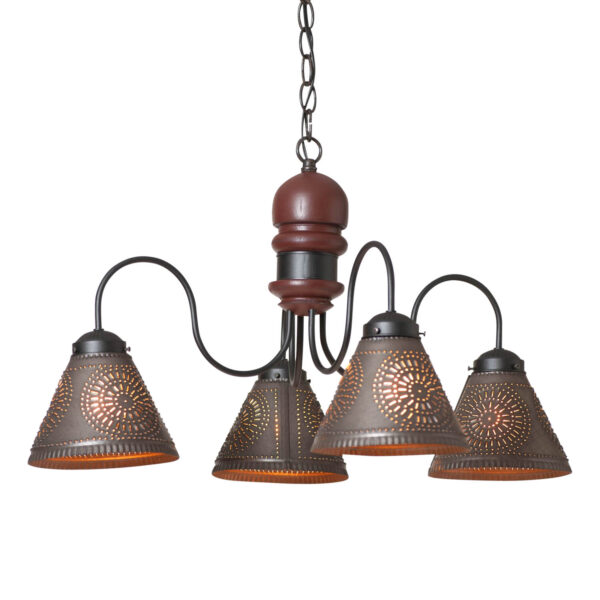 Rustic Red 4-Arm Cambridge Wood Chandelier in Rustic Red