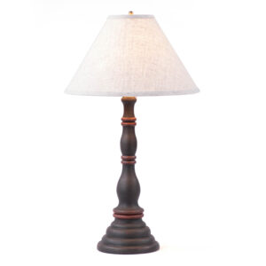 Hartford Black with Red Stripe Davenport Wood Table Lamp in Hartford Black over Red with Fabric Linen Shade