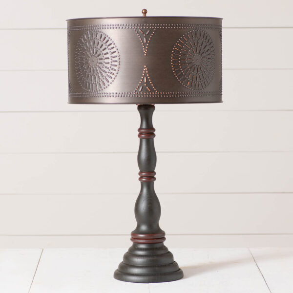 Rustic Black Devenport Wood Table Lamp in Rustic Black with Drum Shade Lamps