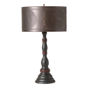 Rustic Black Devenport Wood Table Lamp in Rustic Black with Drum Shade
