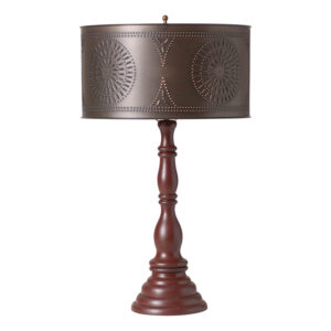 Rustic Red Davenport Wood Table Lamp in Rustic Red with Drum Shade