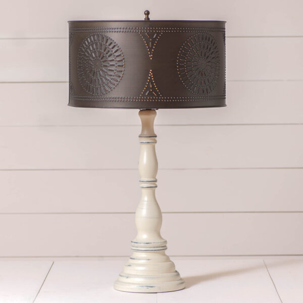 Rustic White Davenport Wood Table Lamp in Rustic White with Drum Shade Lamps