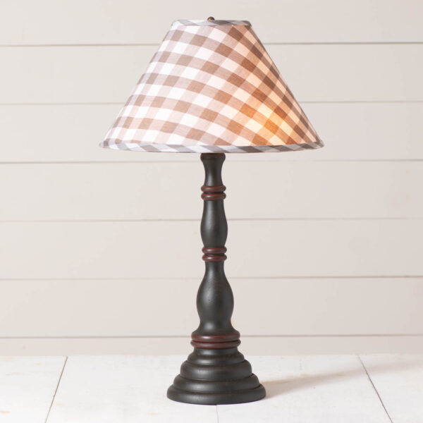 Rustic Black Davenport Wood Table Lamp in Rustic Black with Fabric Gray Check Shade Lamps