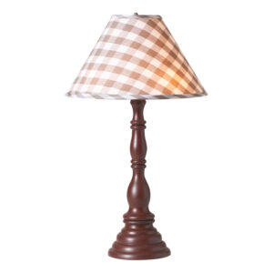 Rustic Red Davenport Wood Table Lamp in Rustic Red with Fabric Gray Check Shade