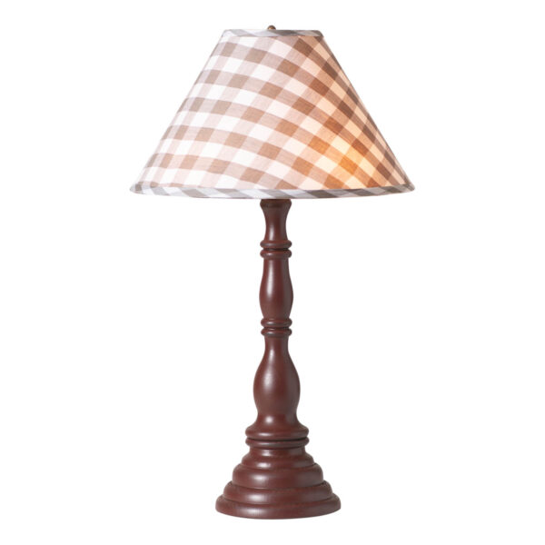 Rustic Red Davenport Wood Table Lamp in Rustic Red with Fabric Gray Check Shade