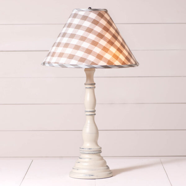 Rustic White Davenport Wood Table Lamp in Rustic White with Fabric Gray Check Shade Lamps