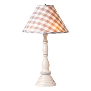 Rustic White Davenport Wood Table Lamp in Rustic White with Fabric Gray Check Shade