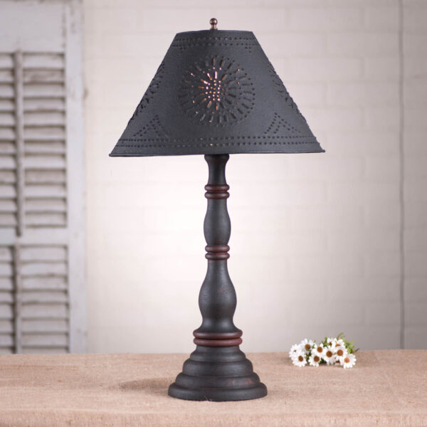 Hartford Black with Red Stripe Davenport Wood Table Lamp in Hartford Black with Red with Textured Metal Shade Lamps