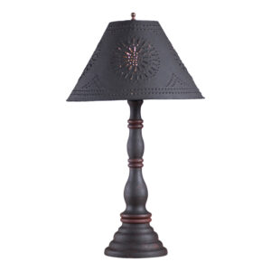 Hartford Black with Red Stripe Davenport Wood Table Lamp in Hartford Black with Red with Textured Metal Shade