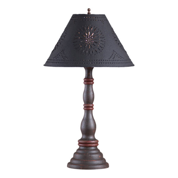 Americana Espresso with Red Stripe Davenport Wood Table Lamp in Americana Espresso with Textured Metal Shade