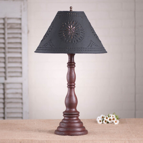 Americana Plantation Red Davenport Wood Table Lamp in Americana Red with Textured Metal Shade Lamps