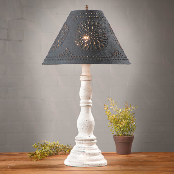 Americana White Davenport Wood Table Lamp in Americana Vintage White with Textured Metal Shade Lamps