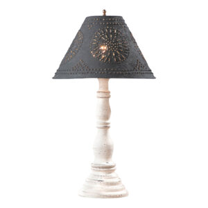 Americana White Davenport Wood Table Lamp in Americana Vintage White with Textured Metal Shade