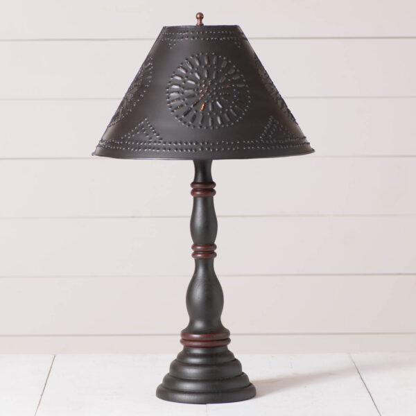 Rustic Black Davenport Wood Table Lamp in Rustic Black with Metal Tapered Shade Lamps