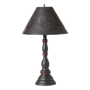 Rustic Black Davenport Wood Table Lamp in Rustic Black with Metal Tapered Shade