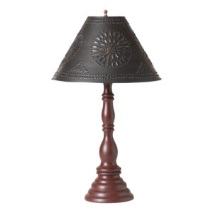 Rustic Red Davenport Wood Table Lamp in Rustic Red with Metal Tapered Shade