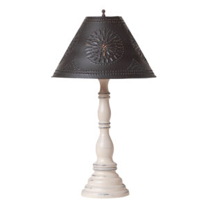 Rustic White Davenport Wood Table Lamp in Rustic White with Metal Tapered Shade