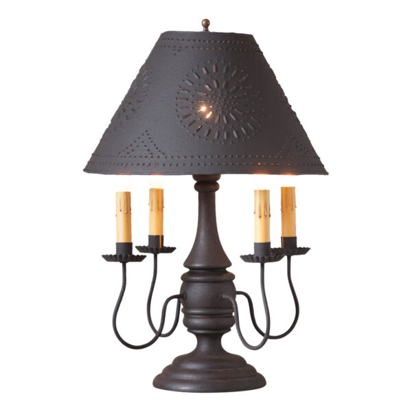 Hartford Black over Red Jamestown Wood Table Lamp in Hartford Black with Textured Metal Shade
