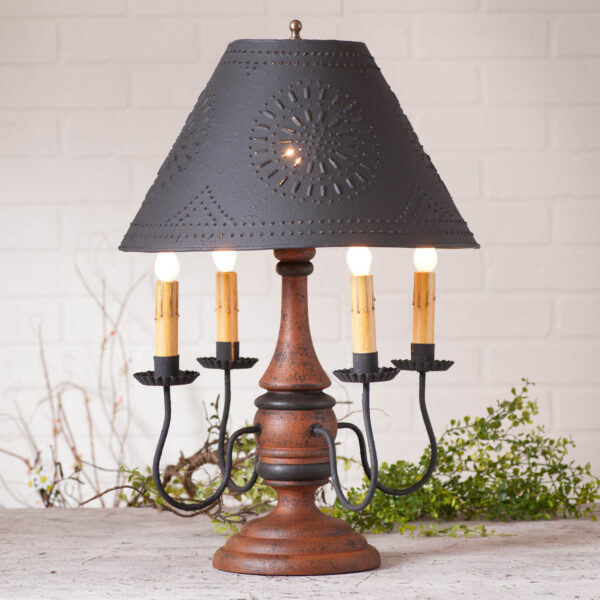 Hartford Pumpkin over Black Jamestown Wood Table Lamp in Hartford Pumpkin with Textured Metal Shade Lamps