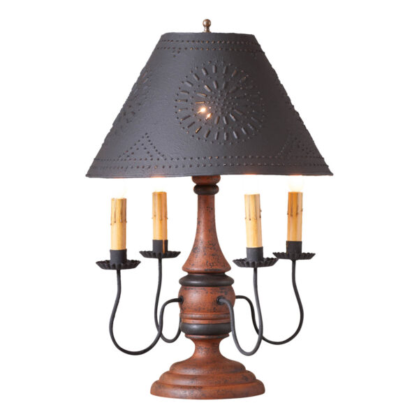 Hartford Pumpkin over Black Jamestown Wood Table Lamp in Hartford Pumpkin with Textured Metal Shade