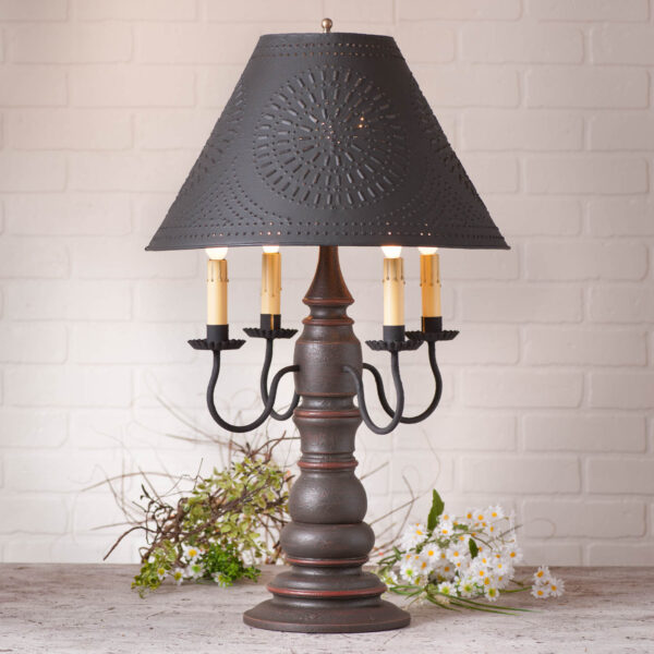 Americana Espresso with Red Stripe Bradford Lamp in Americana Espresso with Textured Metal Shade Lamps