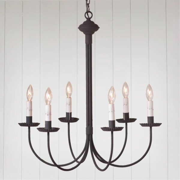 Textured Black 6-Arm Grandview Chandelier with Gray Sleeves Chandeliers - Tin