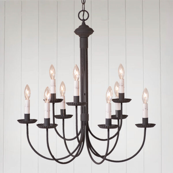Textured Black 9-Arm Grandview Chandelier with Gray Sleeves Chandeliers - Tin