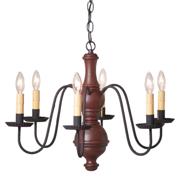Americana Red 6-Arm Medium Chesterfield Wood Chandelier in Americana Red