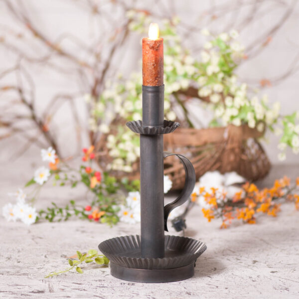 Kettle Black Tall Candlestick in Kettle Black Accent Lights