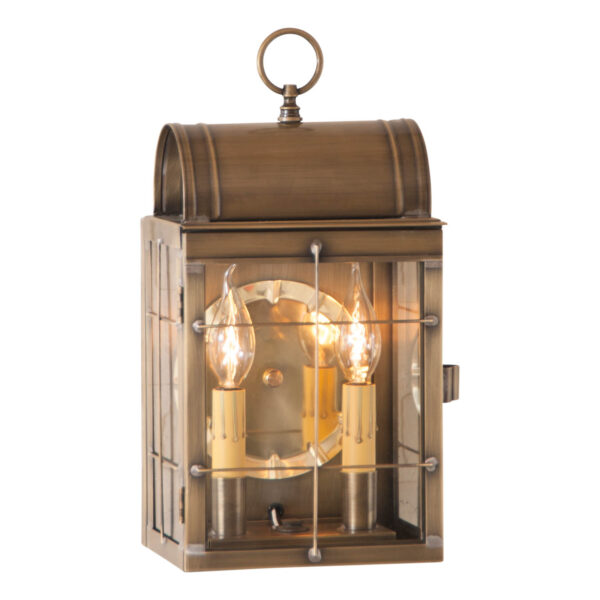 Antiqued Solid Brass Toll House Wall Lantern in Weathered Brass - 2-Light
