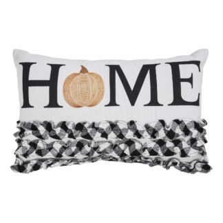 Farmhouse Annie Black Check Home Pumpkin Ruffle Pillow 14x22 by Seasons Crest