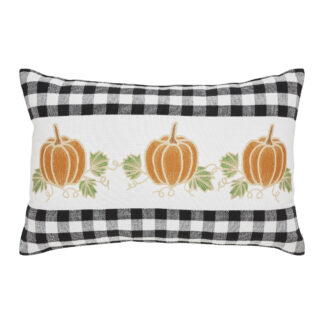 Farmhouse Annie Black Check Pumpkin Patch Pillow 14x22 by Seasons Crest