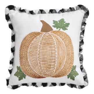 Farmhouse Annie Black Check Pumpkin Pillow 12x12 by Seasons Crest
