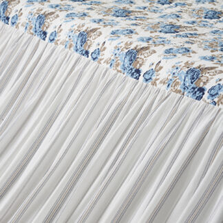 Farmhouse Annie Blue Floral Ruffled California King Coverlet 84x72+27 by April & Olive