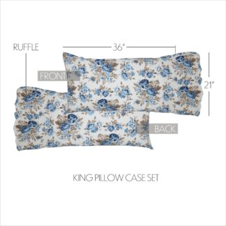 Farmhouse Annie Blue Floral Ruffled King Pillow Case Set of 2 21x36+8 by April & Olive
