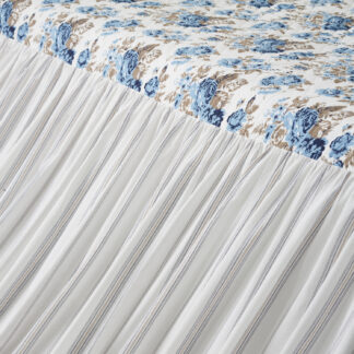 Farmhouse Annie Blue Floral Ruffled Queen Coverlet 80x60+27 by April & Olive