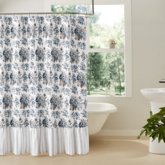 Farmhouse Annie Blue Floral Ruffled Shower Curtain 72x72 by April & Olive