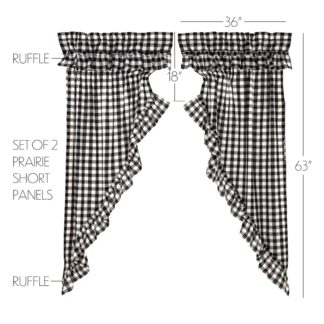 Farmhouse Annie Buffalo Black Check Ruffled Prairie Short Panel Set of 2 63x36x18 by April & Olive